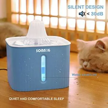 Cat Water Fountain Bowl, SONNIG Pet Drinking Dispenser 2.5L Super Quiet Dog Watering Fountains with LED Light Water Level Window and 3PCS Carbon Filters for Dogs, Cats, Birds and Small Animals，Blue