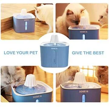 Cat Water Fountain Bowl, SONNIG Pet Drinking Dispenser 2.5L Super Quiet Dog Watering Fountains with LED Light Water Level Window and 3PCS Carbon Filters for Dogs, Cats, Birds and Small Animals，Blue