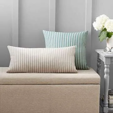 Amazon Brand – Ravenna Home Casual Striped Throw Pillow - 24 x 12 Inch, Taupe