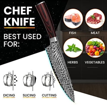 Premium Chef Knife with Damascus Steel and Comfort Handle