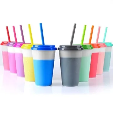 Color Changing Plastic Kids Cups with Straws - 10 Pack