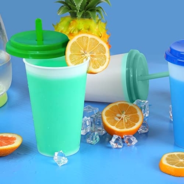 Color Changing Plastic Kids Cups with Straws - 10 Pack