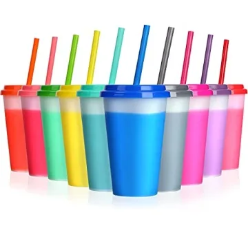 Color Changing Plastic Kids Cups with Straws - 10 Pack