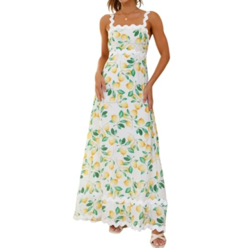 LunaJany Casual Summer Lemon Print Maxi Dress