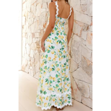 LunaJany Casual Summer Lemon Print Maxi Dress