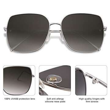 SOJOS Trendy Oversized Square Sunglasses with UV Protection