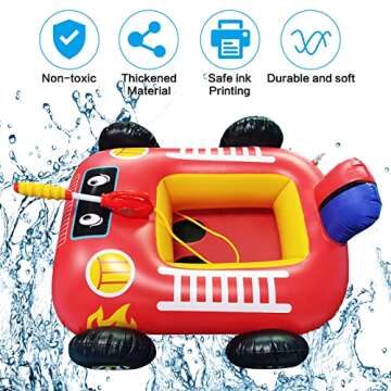 HotMax Fireboat Toddler Pool Float, Inflatable Pool Toys for Kids with Built-in Water Gun, Car Pool Float, Summer Water Toys, Inflatable Ride-on Toy for Kids Age 3+ Years Gifts