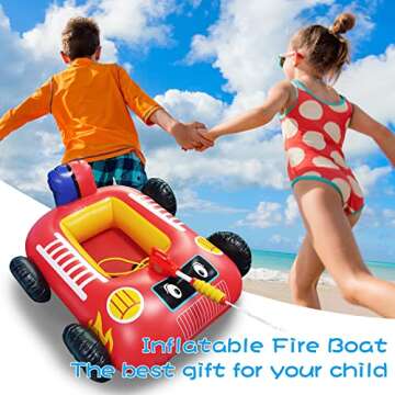 HotMax Fireboat Toddler Pool Float, Inflatable Pool Toys for Kids with Built-in Water Gun, Car Pool Float, Summer Water Toys, Inflatable Ride-on Toy for Kids Age 3+ Years Gifts