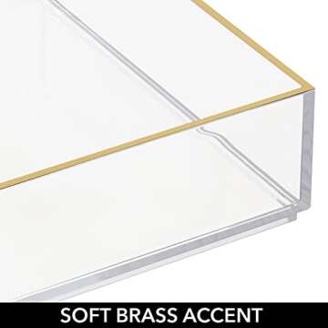mDesign Slim Plastic Drawer Organizer, Storage Container for Cosmetics, Makeup, and Accessories on Bathroom Vanity, Countertop, or Cabinet - Lumiere Collection - 6 Pack - Clear/Soft Brass