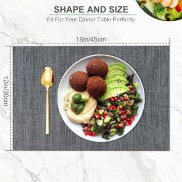 BETEAM Placemats Set of 6 Woven Vinyl Placemat for Dining Table Washable Wipeable Kitchen Place Mats Durable Indoor Outdoor Table Mats -01 Grey, 6 Pcs