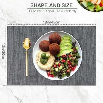 BETEAM Placemats Set of 6 Woven Vinyl Placemat for Dining Table Washable Wipeable Kitchen Place Mats Durable Indoor Outdoor Table Mats -01 Grey, 6 Pcs