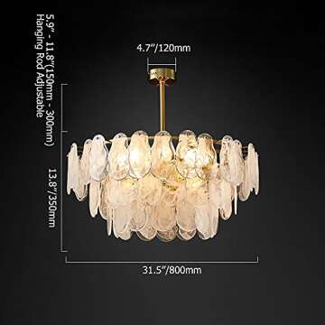 LOVEDIMA Chandelier Gold Multi-Tier Lantern Pendant Lighting, Cloud Glass Entryway Chandeliers for Foyer Hanging Ceiling Light Fixtures (8-Light)