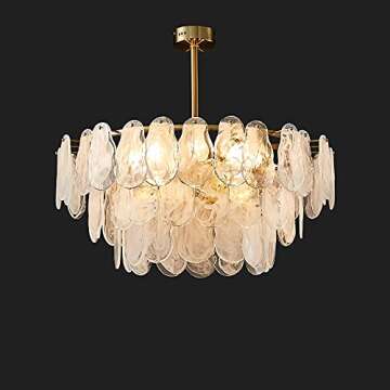 LOVEDIMA Chandelier Gold Multi-Tier Lantern Pendant Lighting, Cloud Glass Entryway Chandeliers for Foyer Hanging Ceiling Light Fixtures (8-Light)