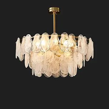 LOVEDIMA Chandelier Gold Multi-Tier Lantern Pendant Lighting, Cloud Glass Entryway Chandeliers for Foyer Hanging Ceiling Light Fixtures (8-Light)