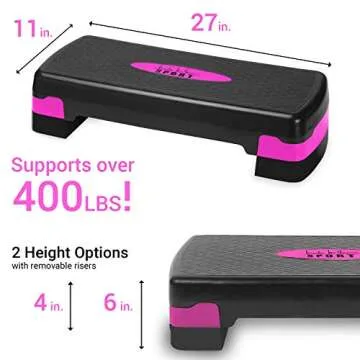 Nicole Miller Aerobic Exercise Step Deck, Adjustable Workout Fitness Stepper Exercise Platform with Risers