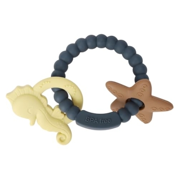 Eoopoon Silicone Teething Ring Toy, Baby Teether Toys with Rattles, BPA Free Sensory Chew Toys for B...