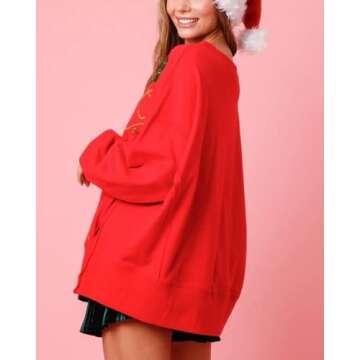 Creaion Women Sequin Party Graphic Fashion Shirt Oversized Long Sleeve Sweatshirt Side Slit Sparkly T Shirts Jumper Tops