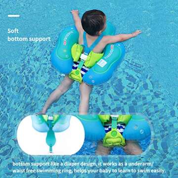 Free Swimming Baby Infant Pool Float with Sun Canopy Inflatable Baby Swimming Floatie with Sponge Safety Bottom Support Water Toys Swimming Trainer (Blue, Large)