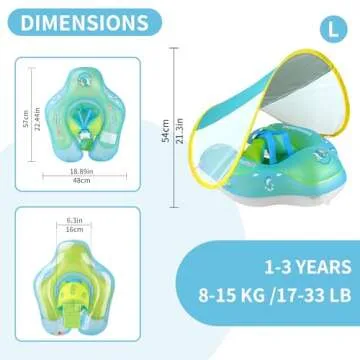 Free Swimming Baby Infant Pool Float with Sun Canopy Inflatable Baby Swimming Floatie with Sponge Safety Bottom Support Water Toys Swimming Trainer (Blue, Large)