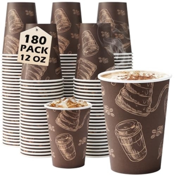 Huifany 12 oz Coffee Cups - 180 Pack Disposable for Home and Parties