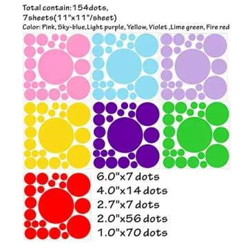 Christmas Wall Decals Polka Dots Wall Decals (154 Dots) Vinyl Wall Sticker Xmas Dots Wall Decals Indoor Rainbow Christmas Circle Wall Stickers for Living Room Decor Primary Colors Peel and Stick Decal