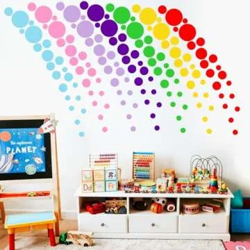 Christmas Wall Decals Polka Dots Wall Decals (154 Dots) Vinyl Wall Sticker Xmas Dots Wall Decals Indoor Rainbow Christmas Circle Wall Stickers for Living Room Decor Primary Colors Peel and Stick Decal