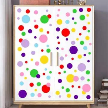 Christmas Wall Decals Polka Dots Wall Decals (154 Dots) Vinyl Wall Sticker Xmas Dots Wall Decals Indoor Rainbow Christmas Circle Wall Stickers for Living Room Decor Primary Colors Peel and Stick Decal