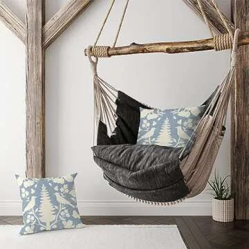 MangGou Sky Blue and Ivory Bird Flower Cushion Cover Chinoiserie Botanicals and Bird Pillow Covers Chinoiserie Chic Throw Pillowcase Double Side Print Pillow for Sofa 22x22in White Linen