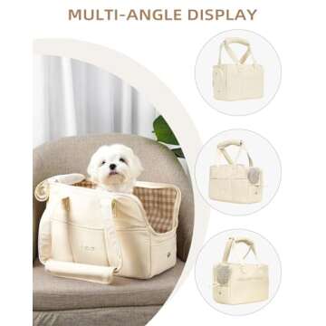ONECUTE Dog Carrier for Small Dogs Rabbit cat with Large Pockets, Cotton Bag, Dog Carrier Soft Sided, Collapsible Travel Puppy Carrier (Beige, 17" L x 7.5" W x 12" H)