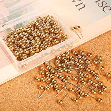Map Tacks Push Pins Small Size 300 Packs (Gold, 1/5 Inch)