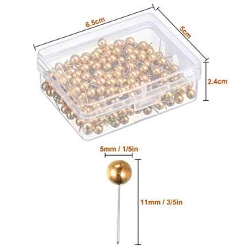 Map Tacks Push Pins Small Size 300 Packs (Gold, 1/5 Inch)