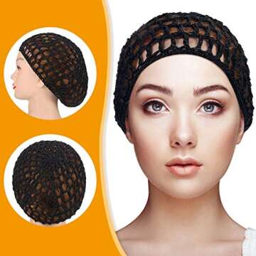 Geyoga 4 Pieces Mesh Crochet Hair Net Rayon Knit Snood Hat Thick Short Women Hairnet Snoods Cover Or...