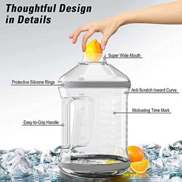 Gallon Water Bottle with Straw Lid - BPA Free Water Bottle with Time Marker, Handle and Carry Strap, Reusable Leaf-Proof Water Jug for Outdoor Sports, Gym Workout, and Camping-1Gallon (Transparent)