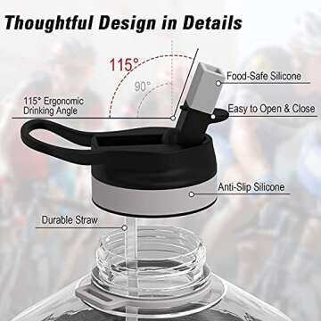 Gallon Water Bottle with Straw Lid - BPA Free Water Bottle with Time Marker, Handle and Carry Strap, Reusable Leaf-Proof Water Jug for Outdoor Sports, Gym Workout, and Camping-1Gallon (Transparent)