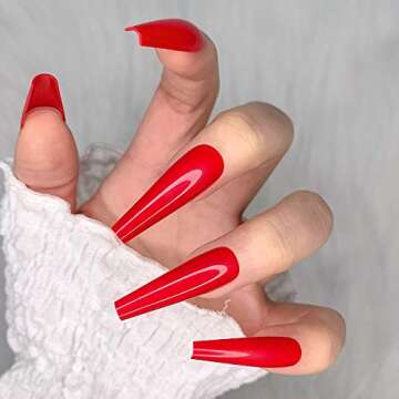 Artquee 24pcs Red Ballerina Glossy Press-On Nails