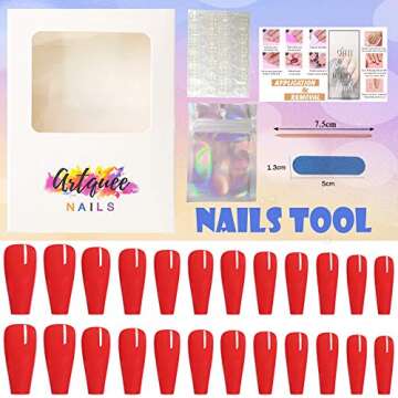 Artquee 24pcs Red Ballerina Glossy Press-On Nails