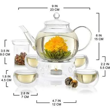 Teabloom 40 OZ Glass Teapot & Flowering Teas Set