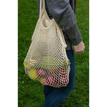 Cotton Mesh Grocery Bags - Reusable Grocery Net Bags - 100% Cotton Mesh Tote Shopping Bags - French Market Bags - Premium Cotton String Bags for Farmers Market, Produce, Grocery or Beach Trip (3 Bags)