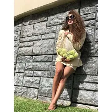 Cotton Mesh Grocery Bags - Reusable Grocery Net Bags - 100% Cotton Mesh Tote Shopping Bags - French Market Bags - Premium Cotton String Bags for Farmers Market, Produce, Grocery or Beach Trip (3 Bags)