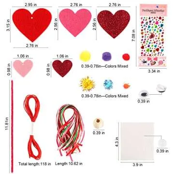 Valentines Day Crafts for Kids - 361PCS DIY Valentines Heart Craft Set for School Gift, 108 Hearts, 50 Googly Eyes, 60 Pom Poms, 36 Wooden Beads, Craft Supplies for Valentines Party Favor Decoration