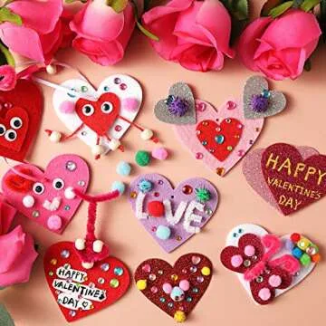 Valentines Day Crafts for Kids - 361PCS DIY Valentines Heart Craft Set for School Gift, 108 Hearts, 50 Googly Eyes, 60 Pom Poms, 36 Wooden Beads, Craft Supplies for Valentines Party Favor Decoration