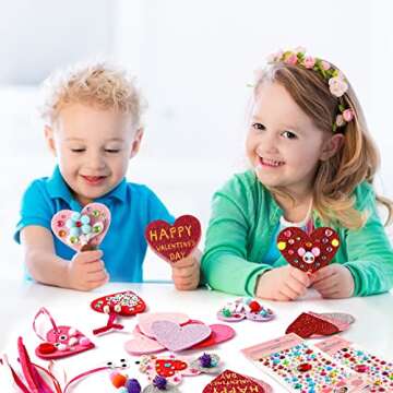 Valentines Day Crafts for Kids - 361PCS DIY Valentines Heart Craft Set for School Gift, 108 Hearts, 50 Googly Eyes, 60 Pom Poms, 36 Wooden Beads, Craft Supplies for Valentines Party Favor Decoration