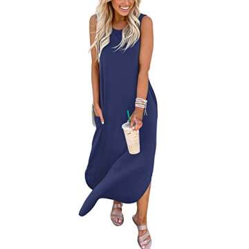 ANRABESS Women Casual Loose Sundress Sleeveless Split Maxi Long Beach Shirt Dress Travel Vacation 20...