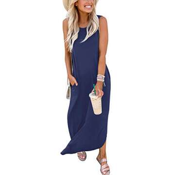 ANRABESS Women Casual Loose Sundress Sleeveless Split Maxi Long Beach Shirt Dress Travel Vacation 2025 Summer Outfits Blue Large