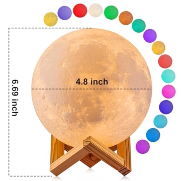 Colorful 3D Printed Moon Lamp with Remote for Kids
