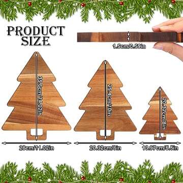 3 Pieces Christmas Kitchen Cutting Board Set with Handles - Organic Acacia Christmas Tree Boards