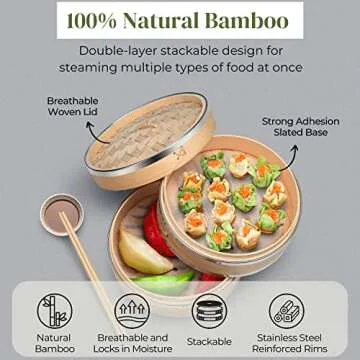 Flexzion Bamboo Steamer Set for Dim Sum and More