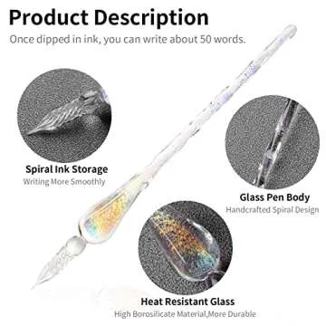 ESSSHOP Glass Dip Pen Calligraphy Fountain Pen Set - 12 Colors Ink Glass Washing Cup Pen Holder Hand...