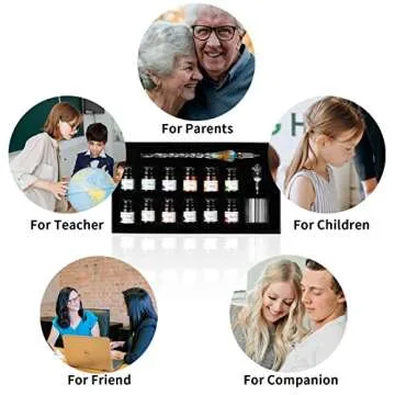 ESSSHOP Glass Dip Pen Calligraphy Fountain Pen Set - 12 Colors Ink Glass Washing Cup Pen Holder Handmade Rainbow Crystal Glass Ink Pen for Art Writing Drawing Signatures Christmas Gifts