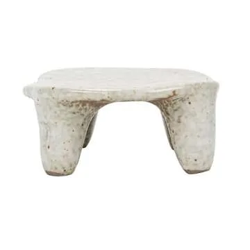 Bloomingville 4.5 Inches Stoneware Footed Dish Coaster in Reactive Glaze, Cream Pedestal